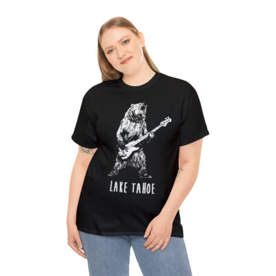 Lake Tahoe White Bear – Unisex Heavy Cotton Tee – Black - Image 4