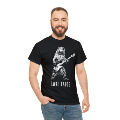 Lake Tahoe White Bear – Unisex Heavy Cotton Tee – Black - Image 3