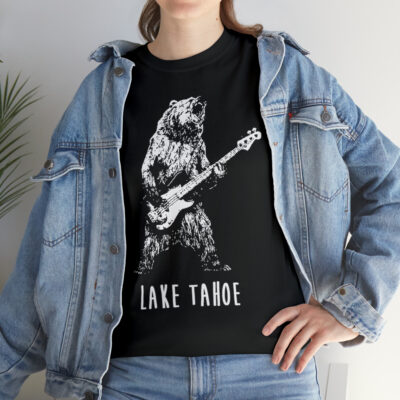 Lake Tahoe White Bear – Unisex Heavy Cotton Tee – Black - Image 5
