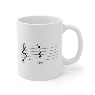 SHUT UP!  Musically Speaking - Ceramic Mug 11oz - Black on White - Image 4