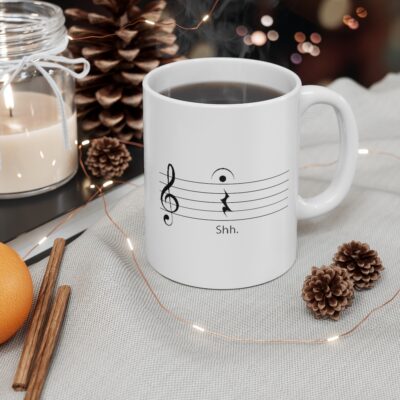 SHUT UP!  Musically Speaking - Ceramic Mug 11oz - Black on White - Image 5