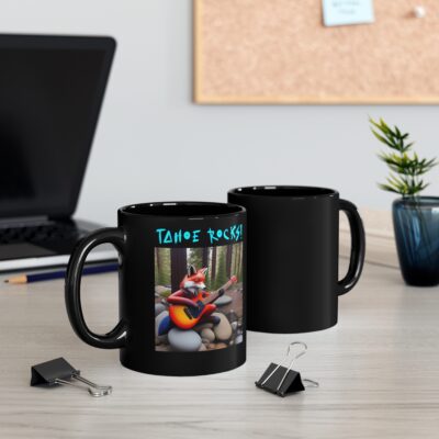 Tahoe Rocks! Fox – 11oz Black Mug - Image 5