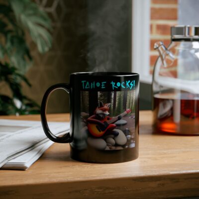 Tahoe Rocks! Fox – 11oz Black Mug - Image 6