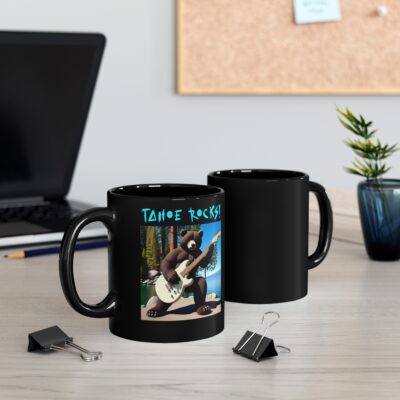 Tahoe Rocks! Bear – 11oz Black Mug - Image 5