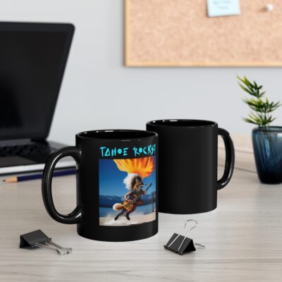 Tahoe Rocks! Coyote – 11oz Black Mug - Image 5