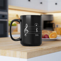 SHUT UP! Mug - Musically Speaking - White on Black, 15oz