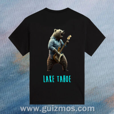 Lake Tahoe Guitar Bear – Unisex Heavy Cotton Tee – Black
