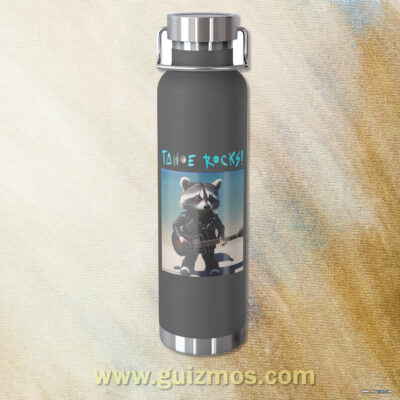 Tahoe Rocks! Raccoon – Copper Vacuum Insulated Bottle, 22oz – White
