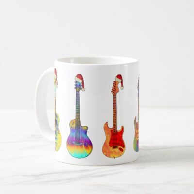 Psychedelic Christmas Guitar Mug - White - Image 3