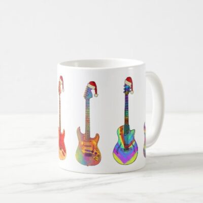 Psychedelic Christmas Guitar Mug - White - Image 5